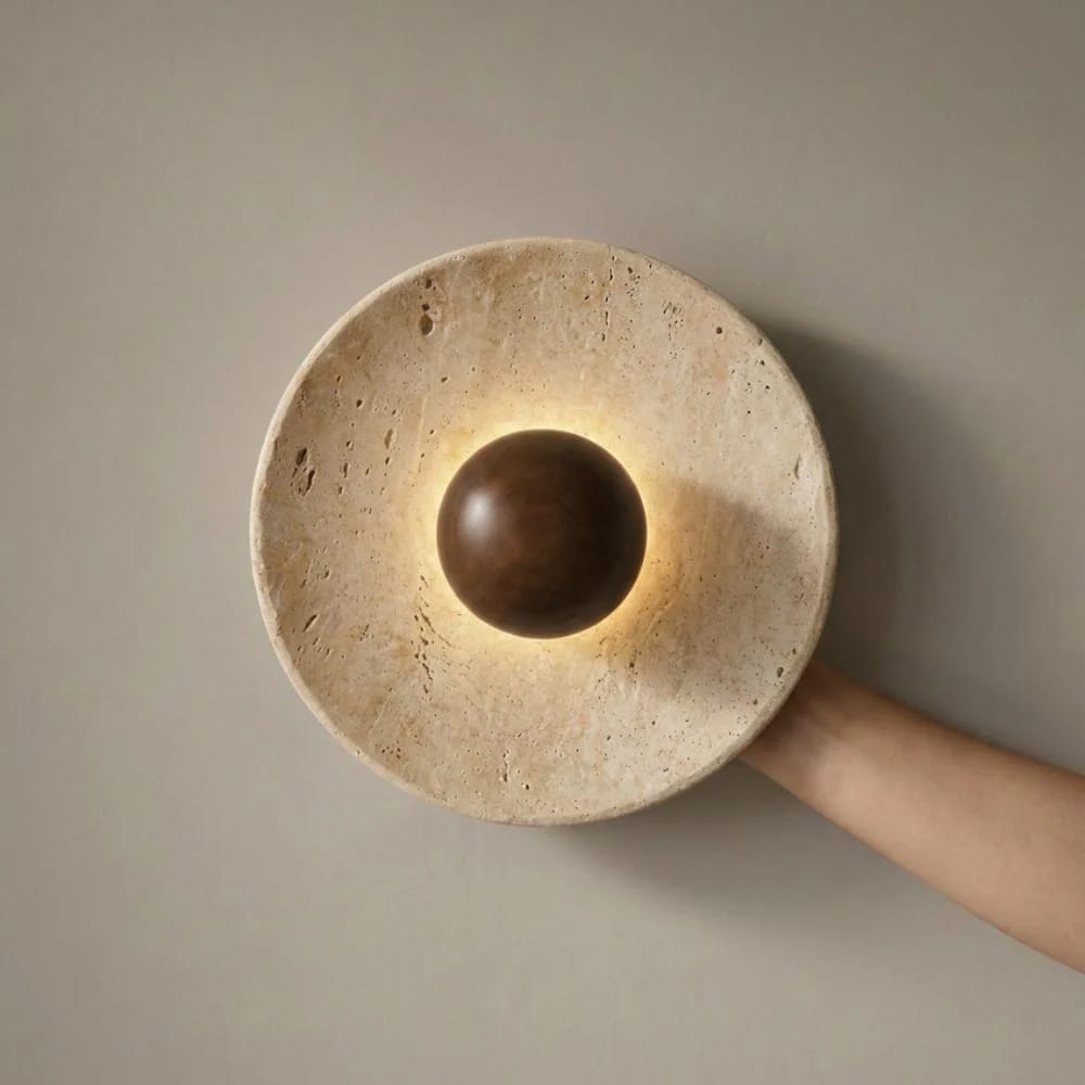 Interior Wall Light / Sconce Aska Natural Stone & Wood Wall Sconce
