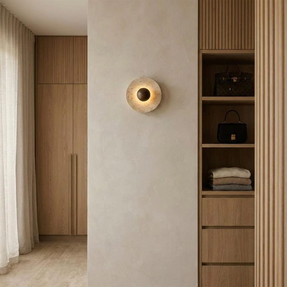 Interior Wall Light / Sconce Aska Natural Stone & Wood Wall Sconce