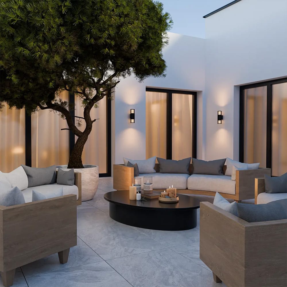 Exterior Wall Light Bright Ribbed Tubular Up/Down Outdoor LED Wall Light