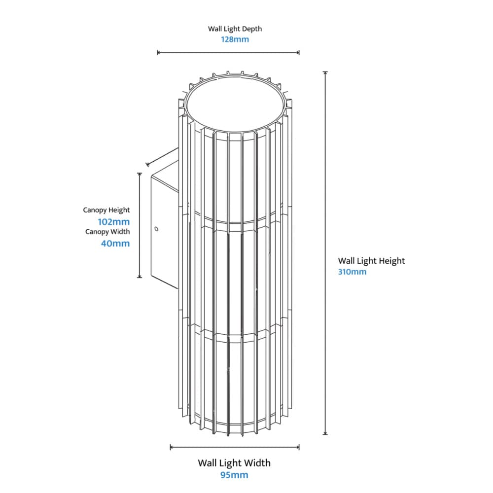 Exterior Wall Light Bright Ribbed Tubular Up/Down Outdoor LED Wall Light