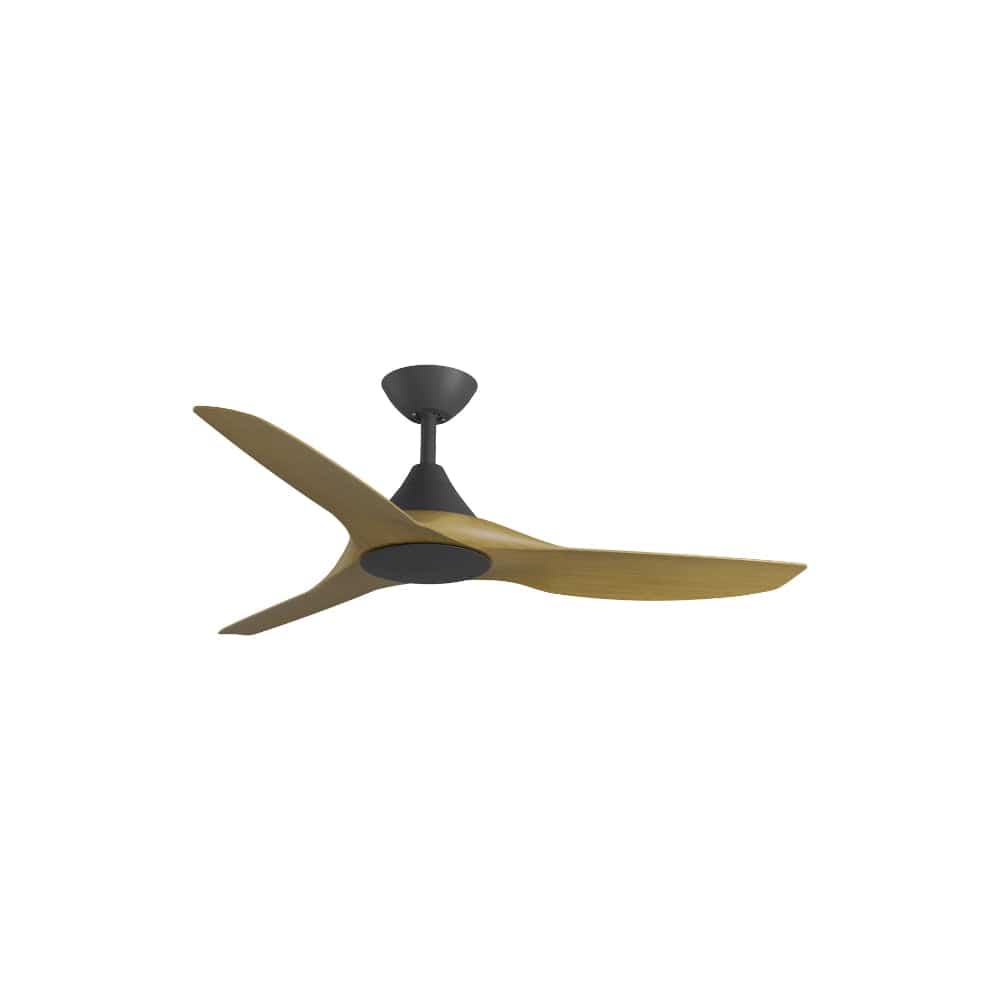 Without Light ClouldFan Smart DC Ceiling Fan Black with Teak Blades - No Light