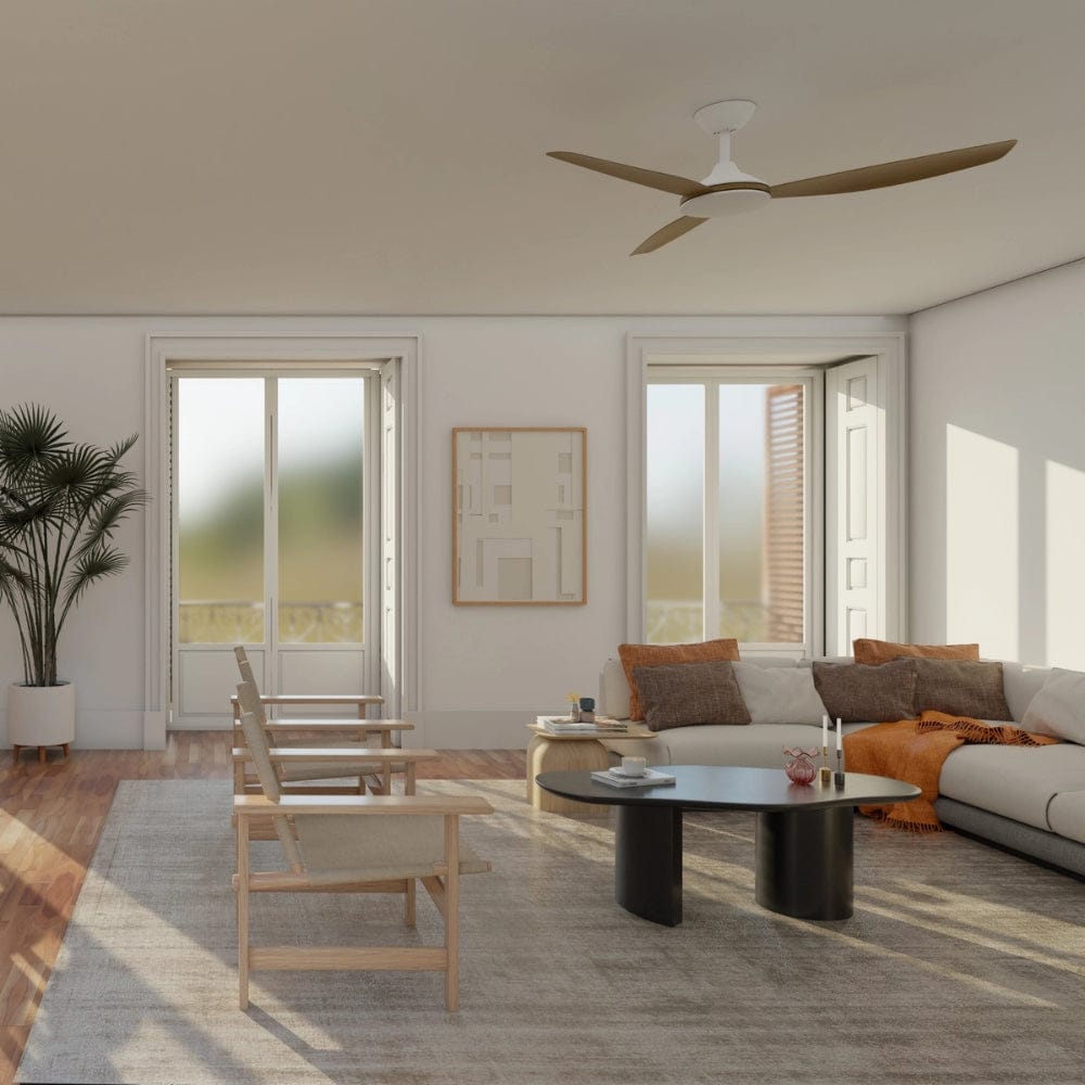 Without Light Condor DC Ceiling Fan White with Teak Blades - No Light