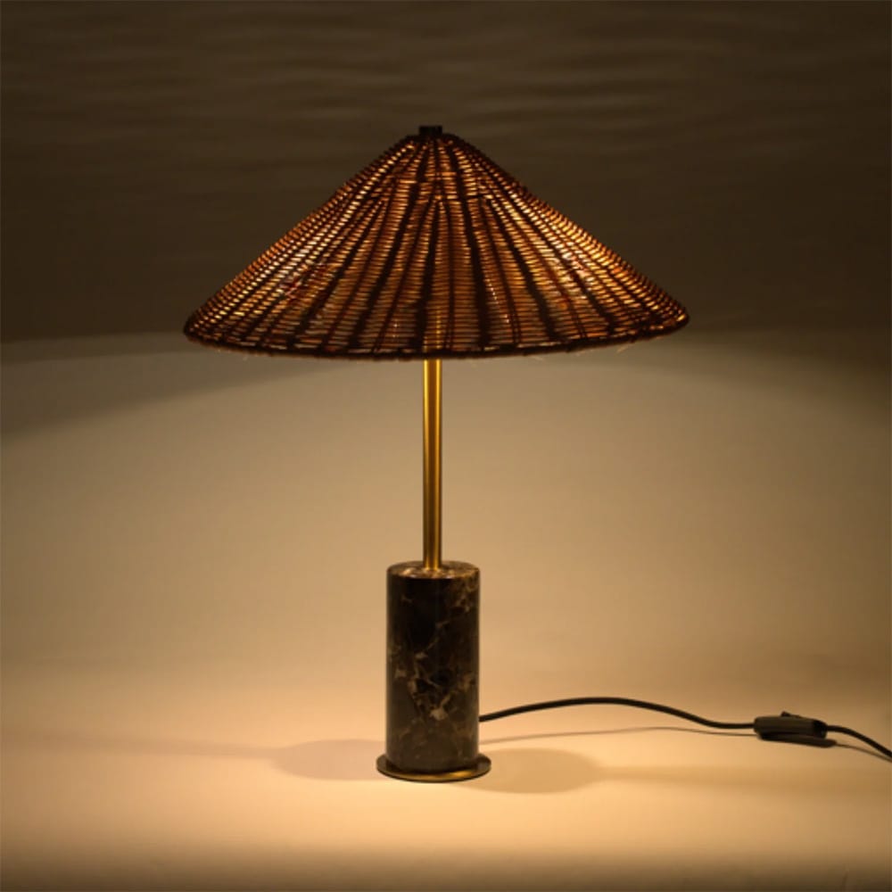 Table Lamps Hikari Marble Table Lamp with Rattan Shade