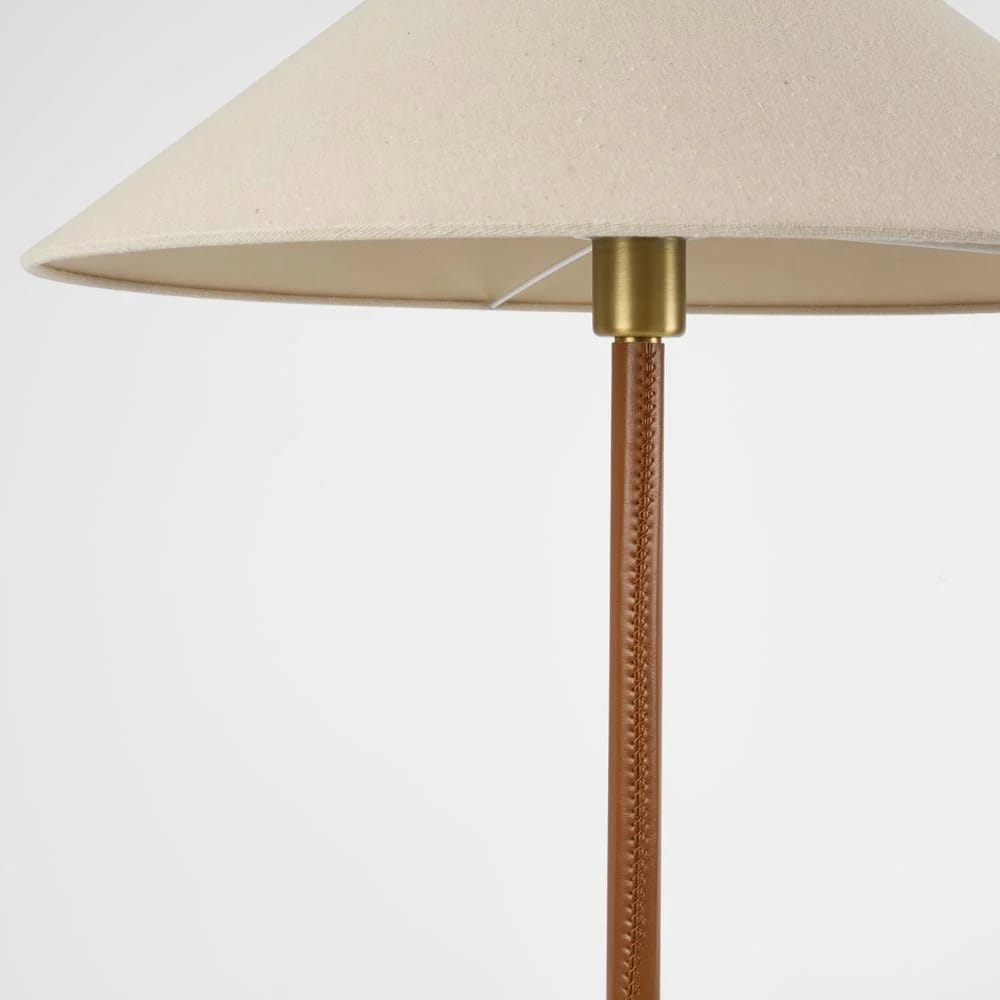 Floor Lamps Huntley Leather & Brass Floor Lamp & Linen Shade
