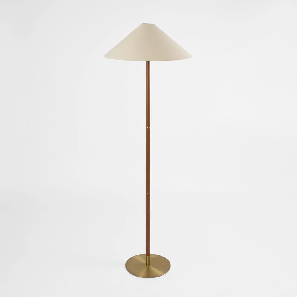 Floor Lamps Huntley Leather & Brass Floor Lamp & Linen Shade