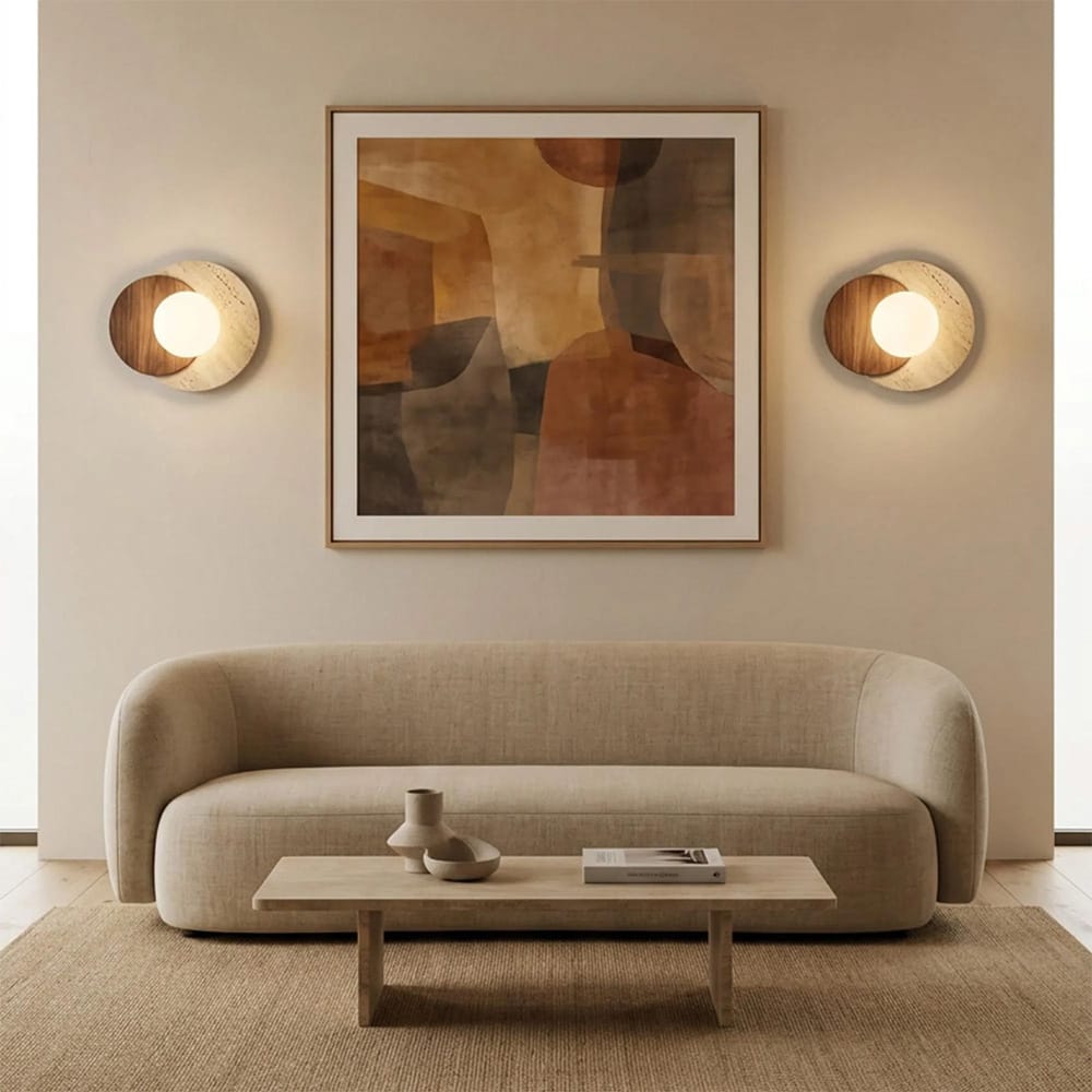 Interior Wall Light / Sconce Lyra Natural Stone & Wood Wall Sconce