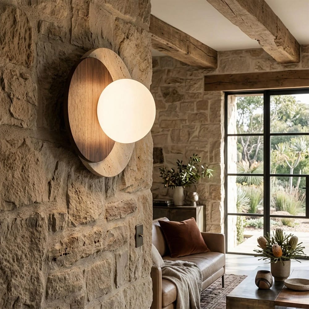 Interior Wall Light / Sconce Lyra Natural Stone & Wood Wall Sconce