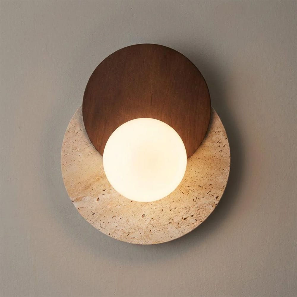 Interior Wall Light / Sconce Lyra Natural Stone & Wood Wall Sconce