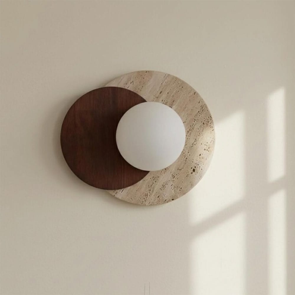 Interior Wall Light / Sconce Lyra Natural Stone & Wood Wall Sconce