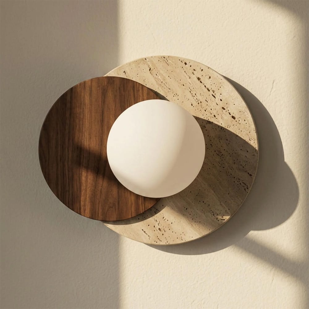 Interior Wall Light / Sconce Lyra Natural Stone & Wood Wall Sconce