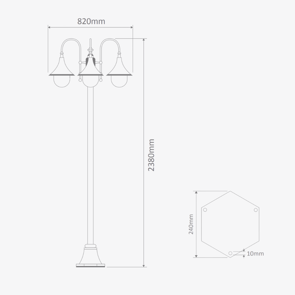 Post Lights Monaco Triple Head Tall Plain Post
