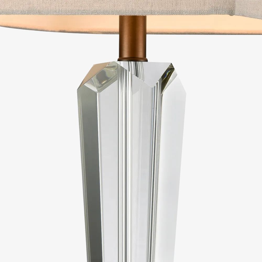 Table Lamps Monument Hand Cut Crystal Lamp & Natural Linen Shade