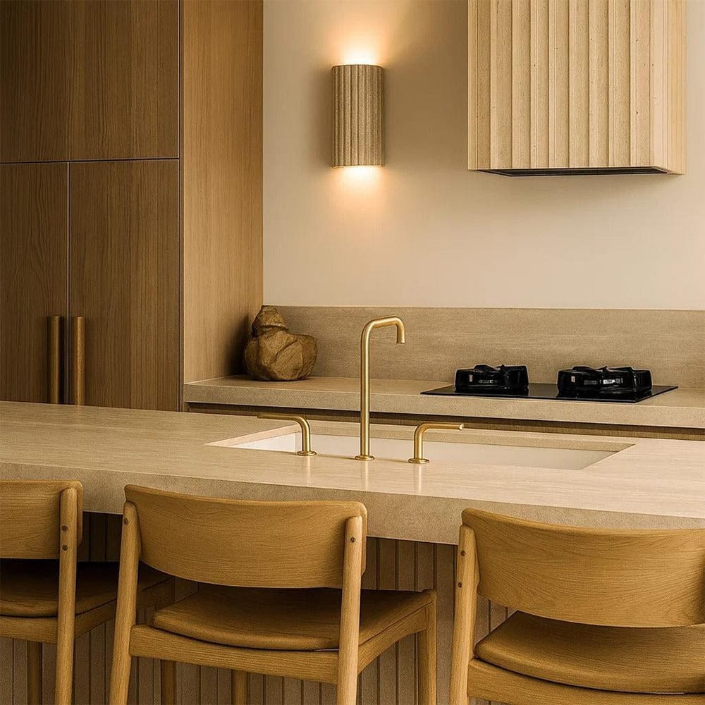 Interior Wall Light / Sconce Shore Ribbed Natural Travertine Up/Down Wall Light