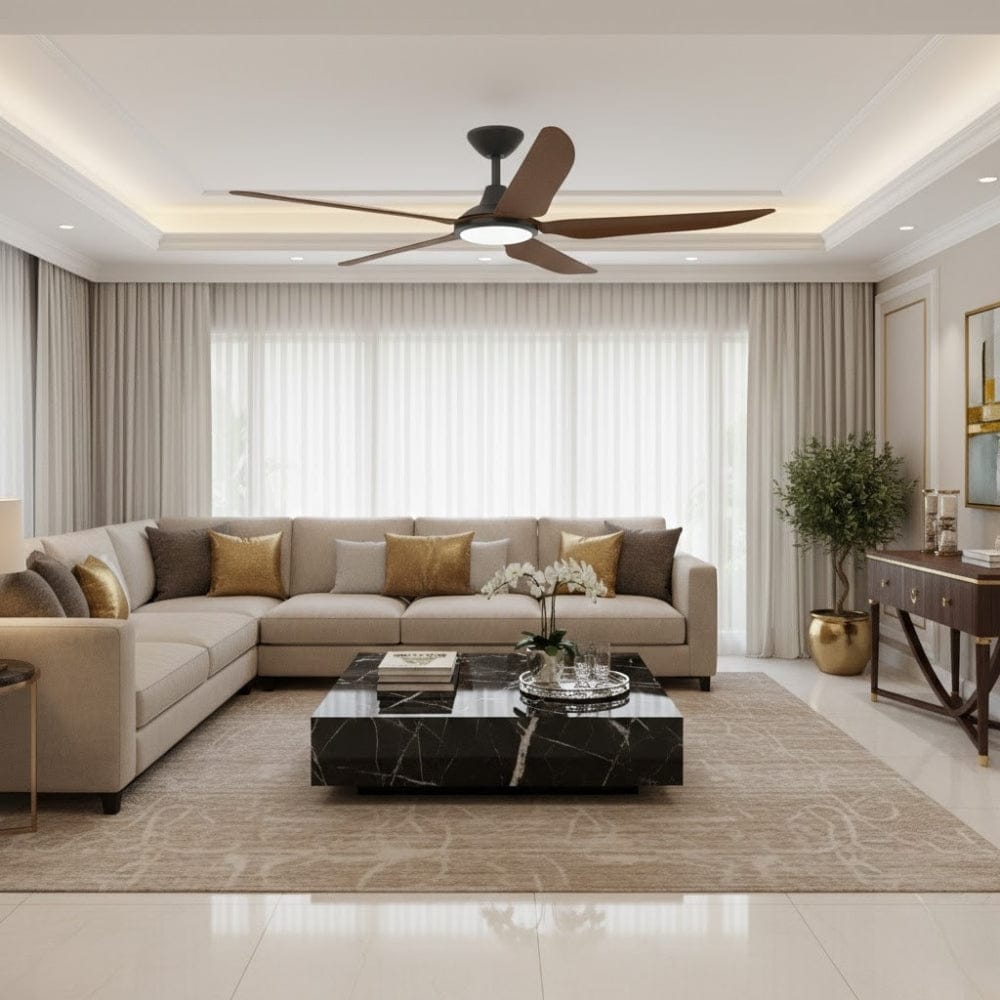 With Light Storm Ceiling Fan Black with Koa Blade with Light
