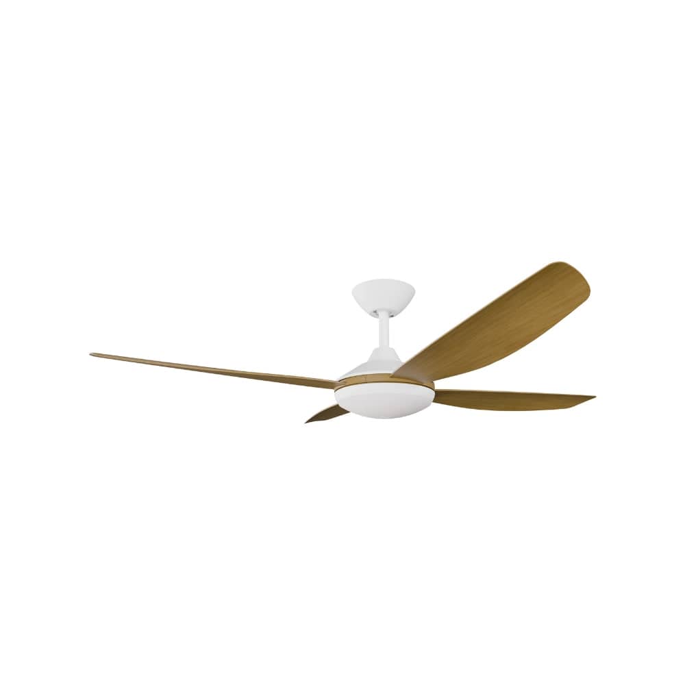 With Light Vanga DC Ceiling Fan White with Teak Blades - With Light