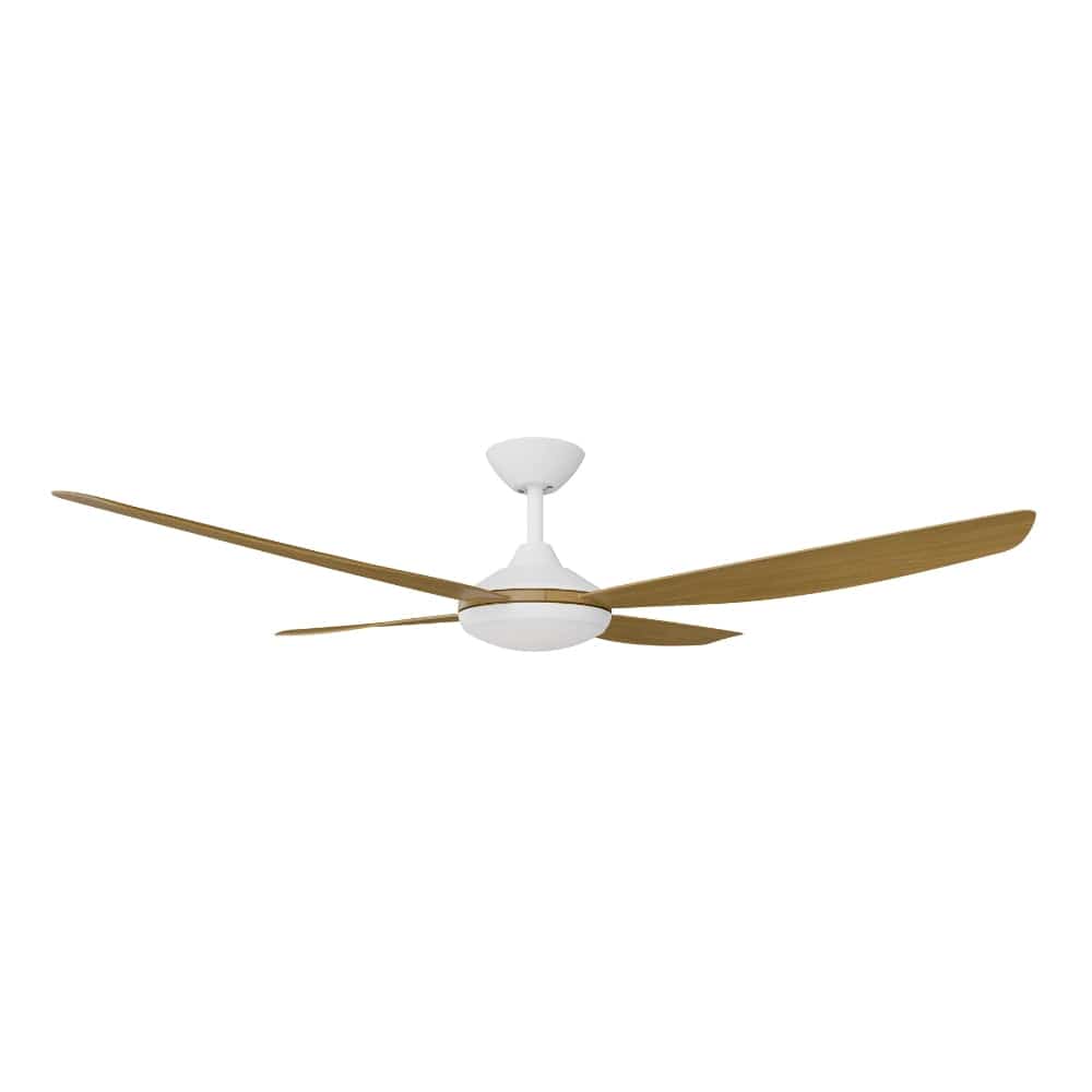 With Light Vanga DC Ceiling Fan White with Teak Blades - With Light