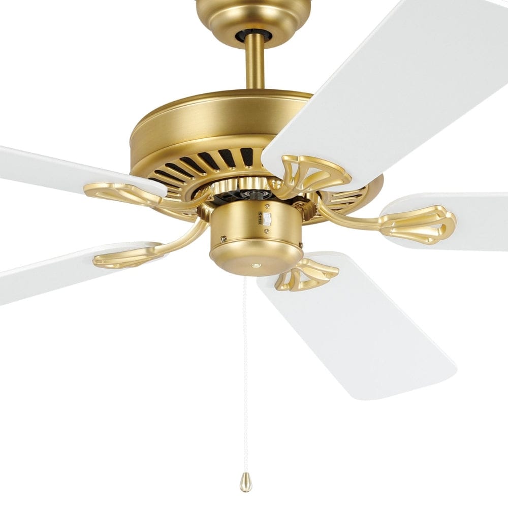 Without Light Waikiki Ceiling Fan Brass with White Blades
