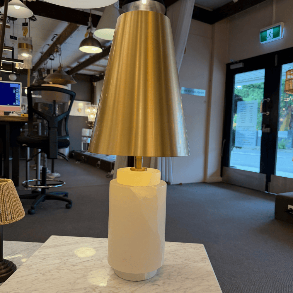 Table Lamps Alabaster & Gold Lamp Base & Shade Complete – CLEARANCE (Ex-display)
