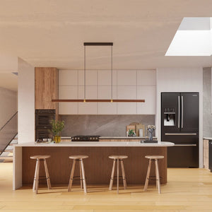 Linear Pendant Aquila Timber Tubular LED Linear Pendant with Brass Finish Collar