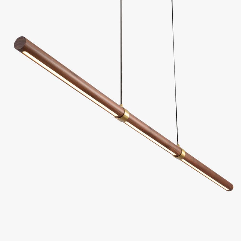 Linear Pendant Aquila Timber Tubular LED Linear Pendant with Brass Finish Collar