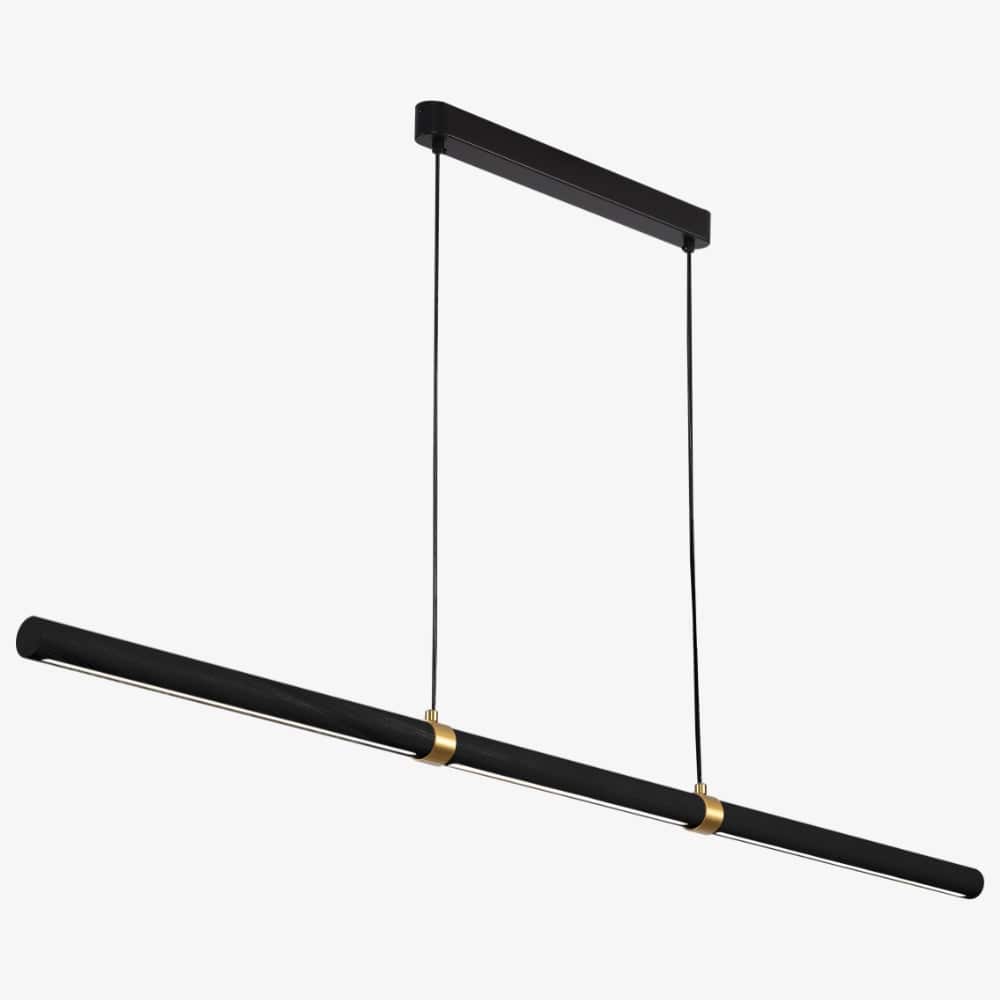 Linear Pendant Aquila Timber Tubular LED Linear Pendant with Brass Finish Collar