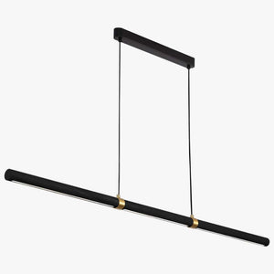 Linear Pendant Aquila Timber Tubular LED Linear Pendant with Brass Finish Collar