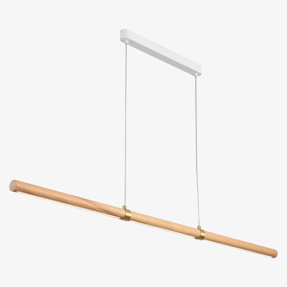 Linear Pendant Aquila Timber Tubular LED Linear Pendant with Brass Finish Collar