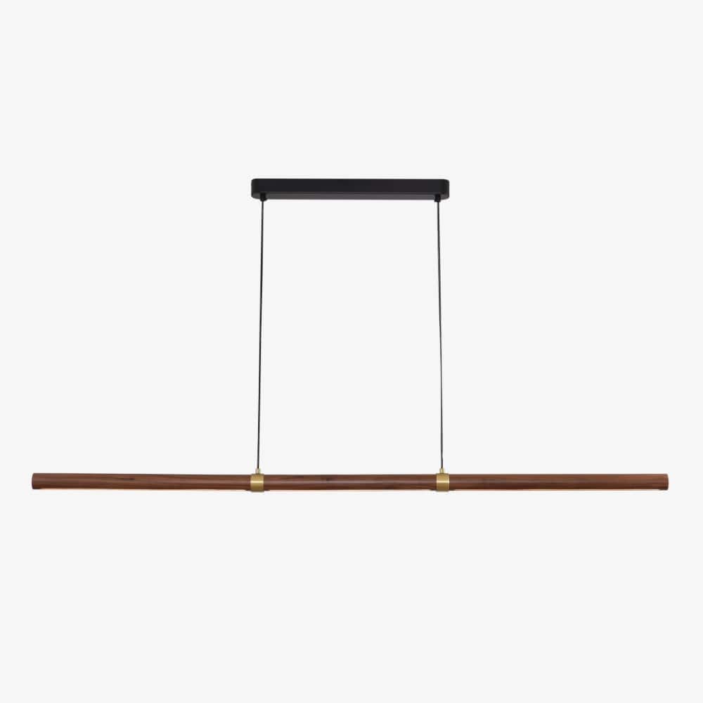 Linear Pendant Aquila Timber Tubular LED Linear Pendant with Brass Finish Collar