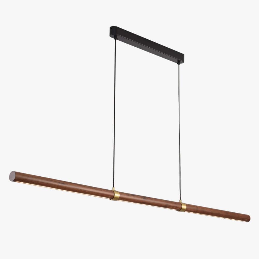 Linear Pendant Aquila Timber Tubular LED Linear Pendant with Brass Finish Collar