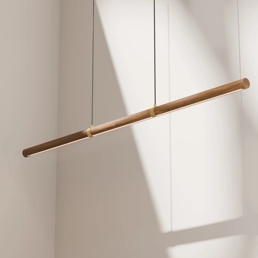 Linear Pendant Aquila Timber Tubular LED Linear Pendant with Brass Finish Collar