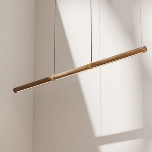 Linear Pendant Aquila Timber Tubular LED Linear Pendant with Brass Finish Collar