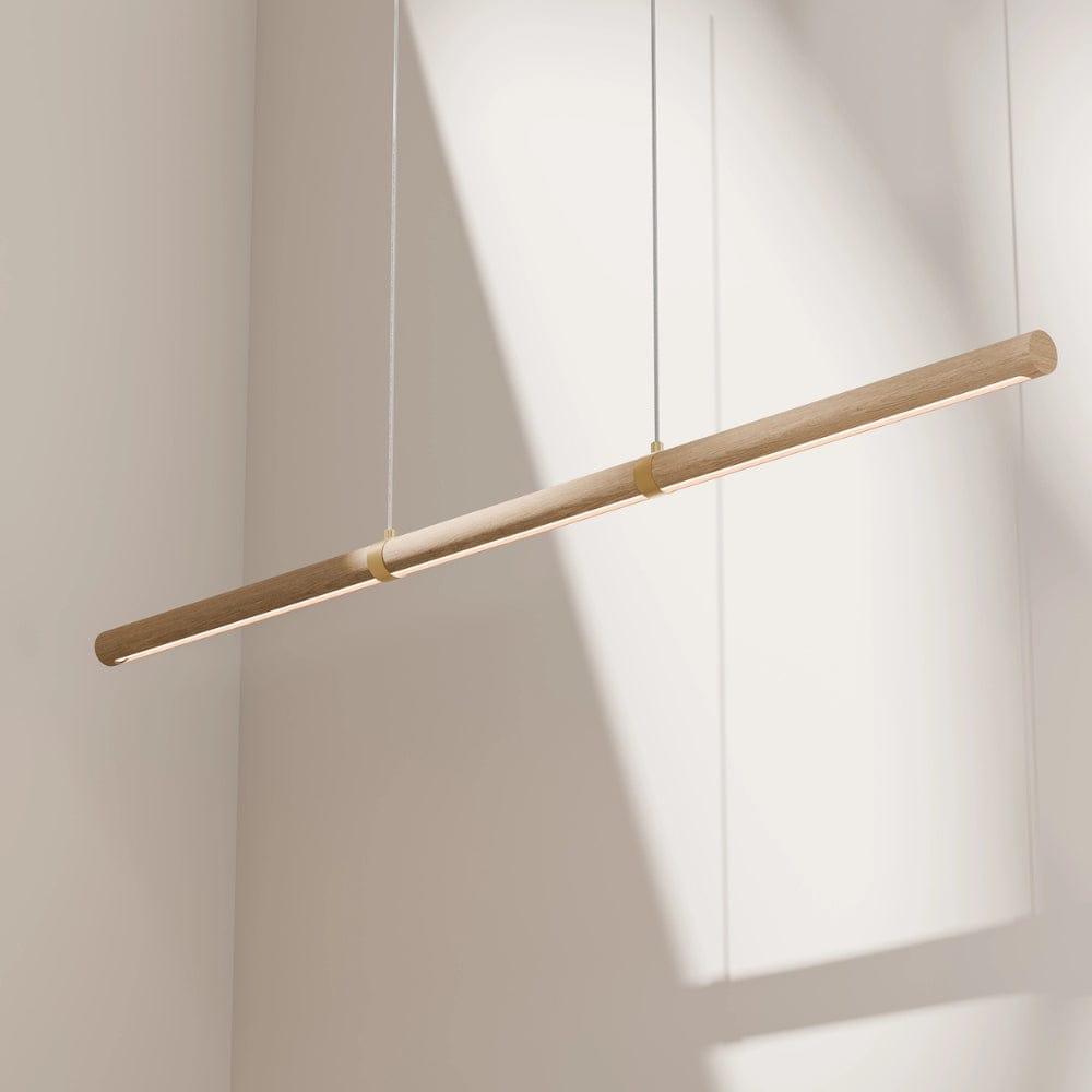 Linear Pendant Aquila Timber Tubular LED Linear Pendant with Brass Finish Collar