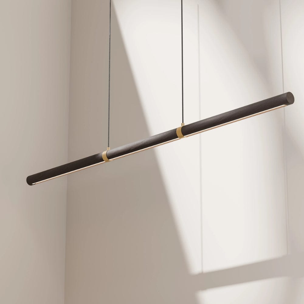 Linear Pendant Aquila Timber Tubular LED Linear Pendant with Brass Finish Collar