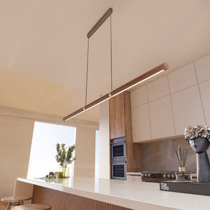 Linear Pendant Aquila Timber Tubular LED Linear Pendant with Brass Finish Collar