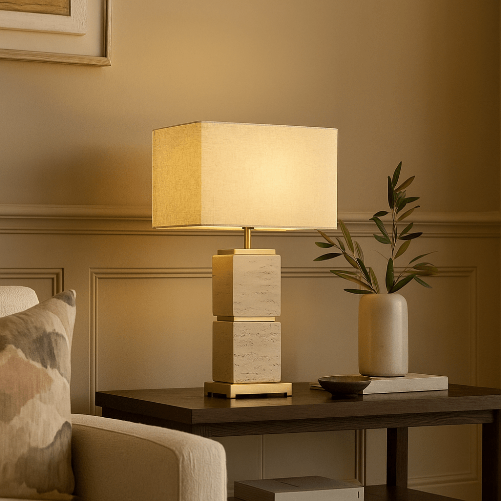 Table Lamps ASHLEY TRAVATINE TABLE LAMP WITH SHADE