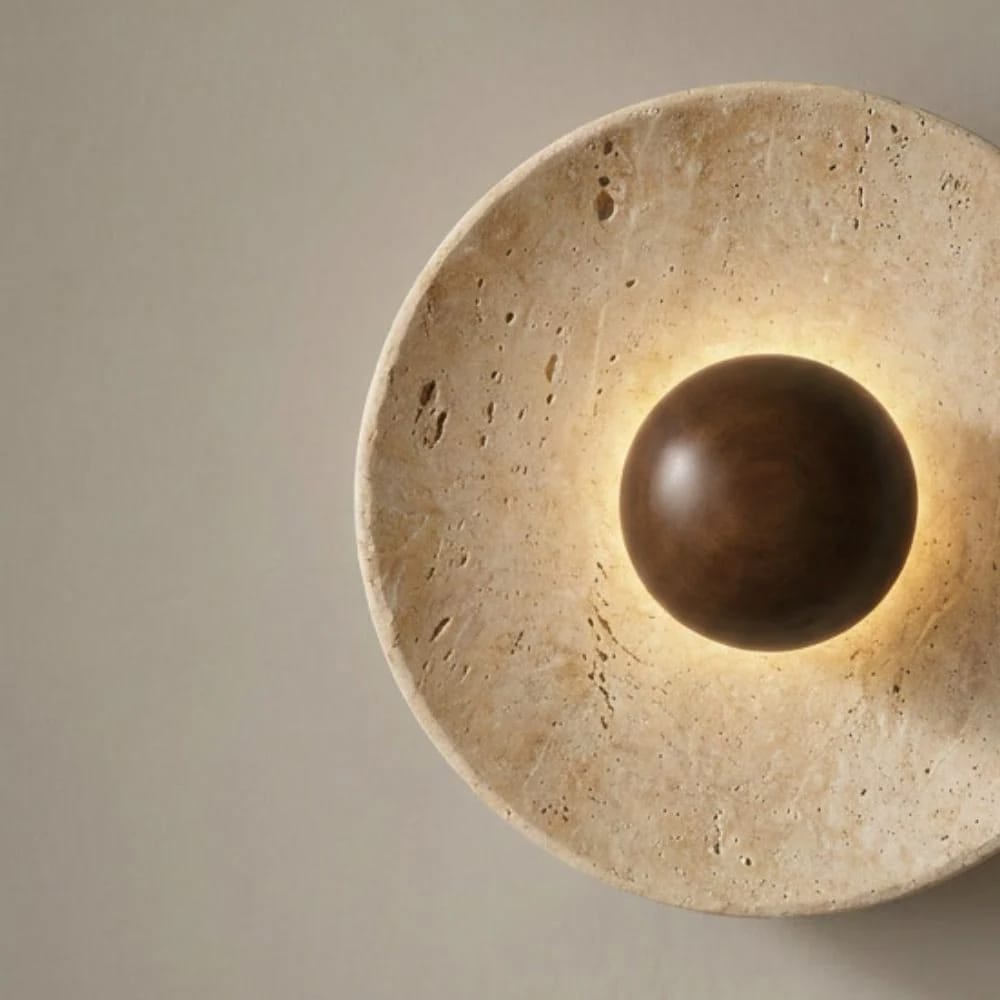 Interior Wall Light / Sconce Aska Natural Stone & Wood Wall Sconce