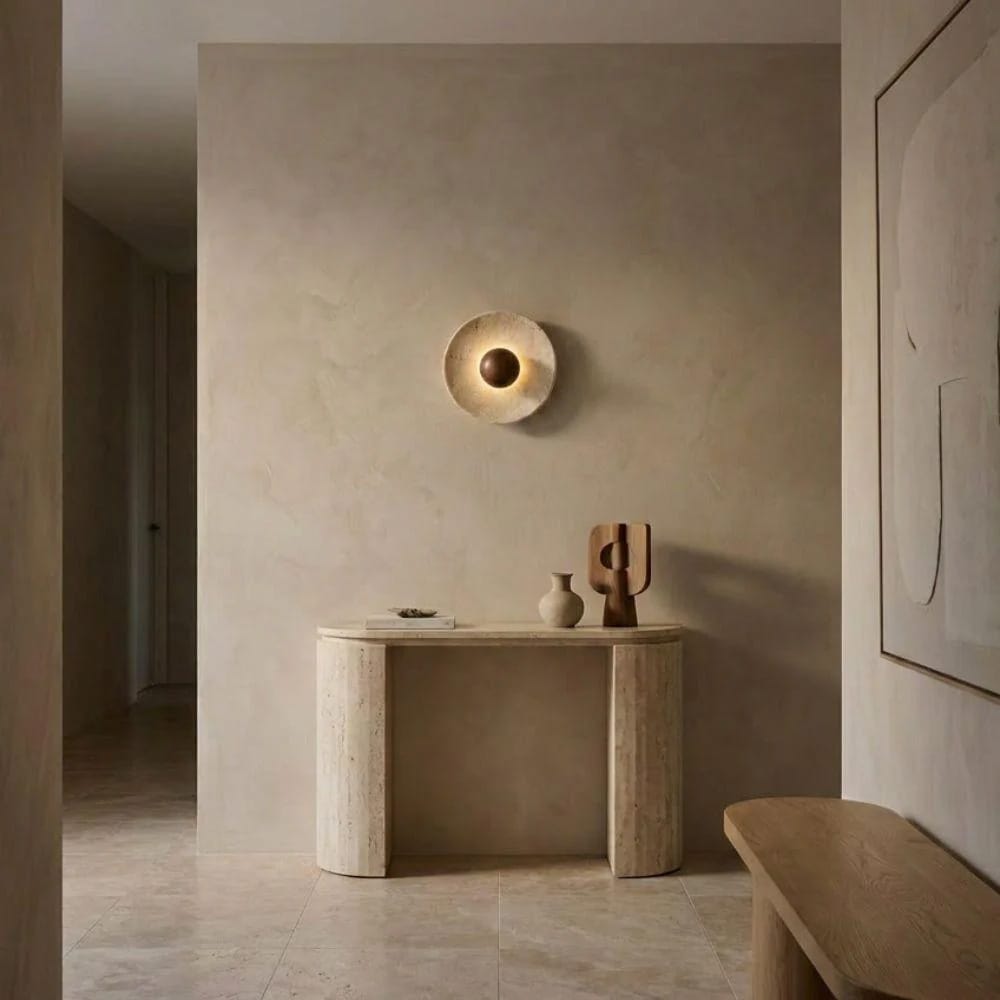 Interior Wall Light / Sconce Aska Natural Stone & Wood Wall Sconce