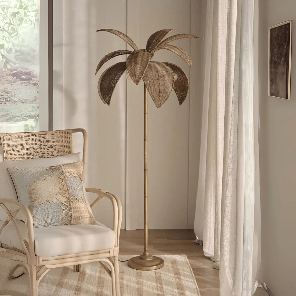 Floor Lamps Bali Brass & Rattan Floor Lamp