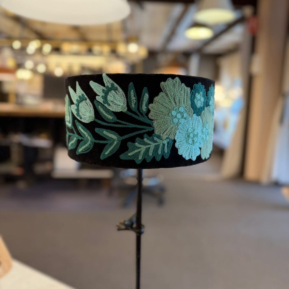 Table Lamps Black & Green Embroidered Shade -– CLEARANCE (Ex-display)