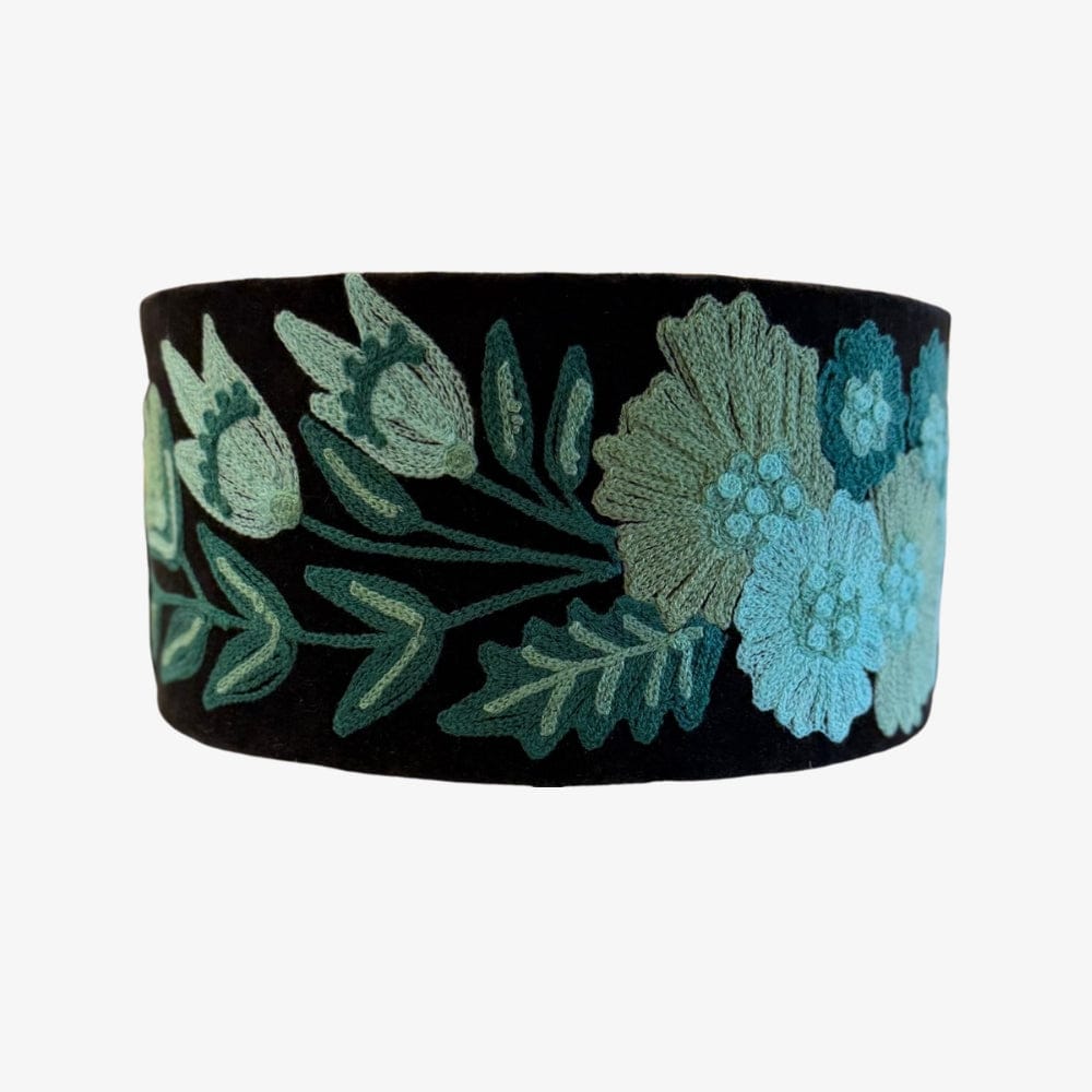 Table Lamps Black & Green Embroidered Shade -– CLEARANCE (Ex-display)