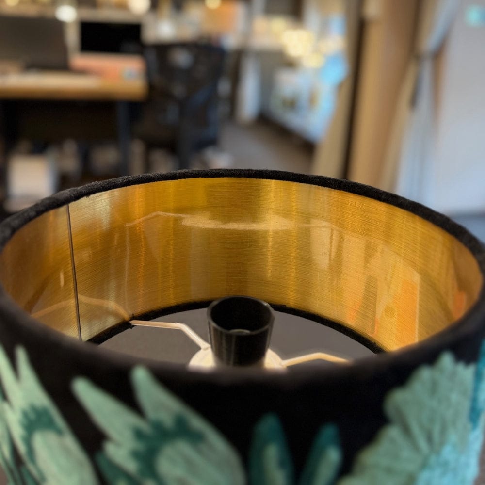 Table Lamps Black & Green Embroidered Shade -– CLEARANCE (Ex-display)