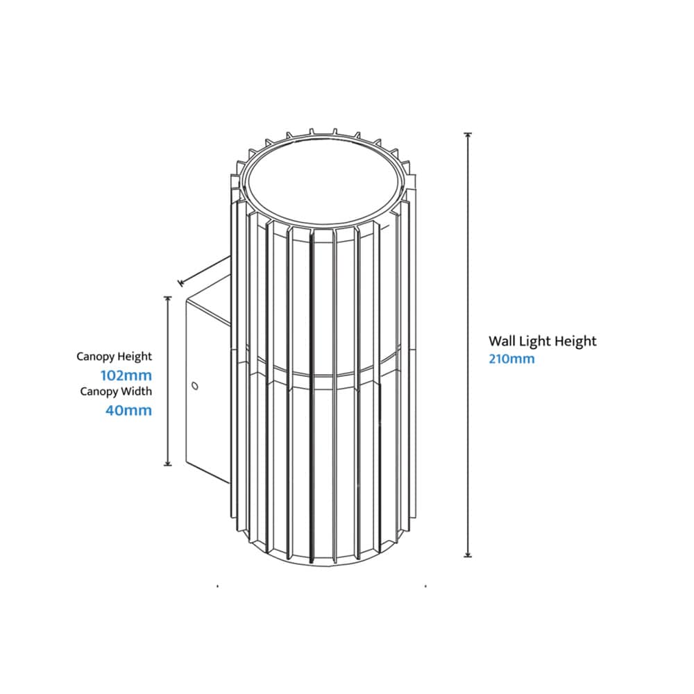 Exterior Wall Light Bright Cylinder Outdoor LED Wall Light with Linear Fin Detailing