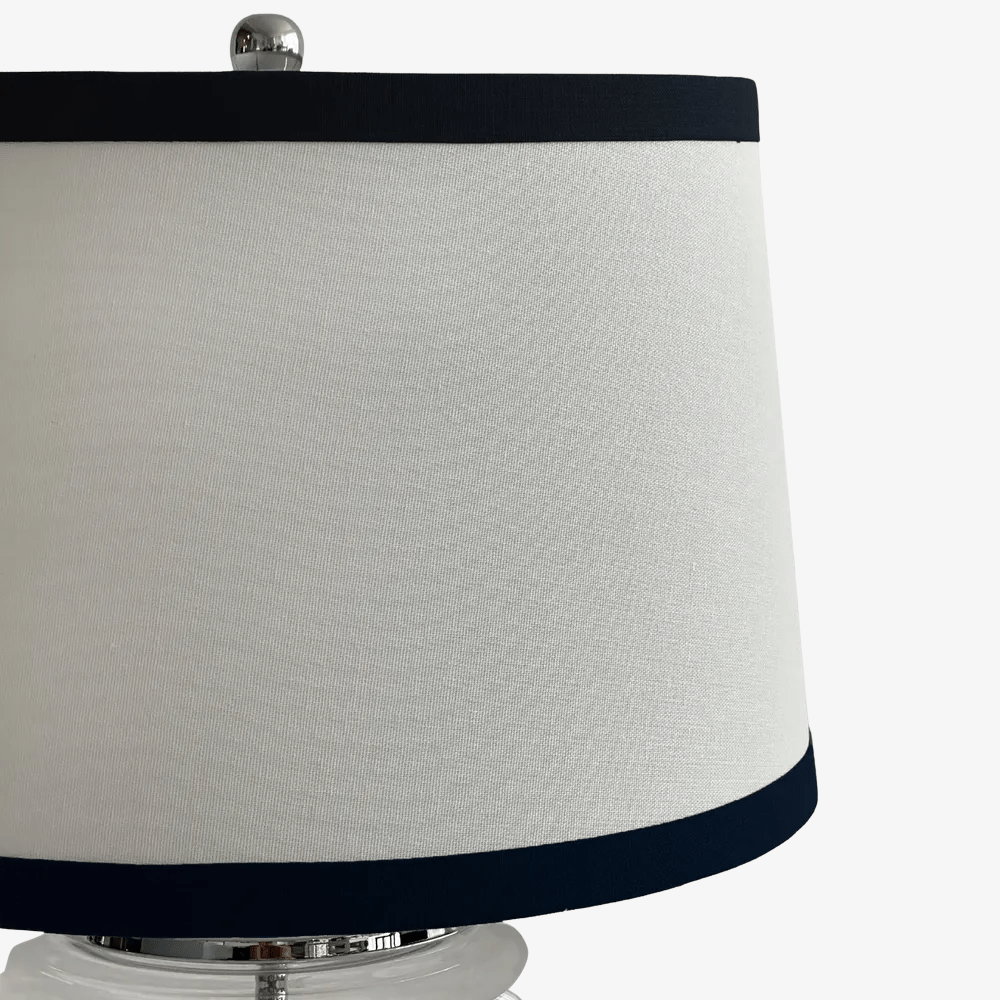 Table Lamps Charlotte Glass and Nickel Lamp with White Linen Shade