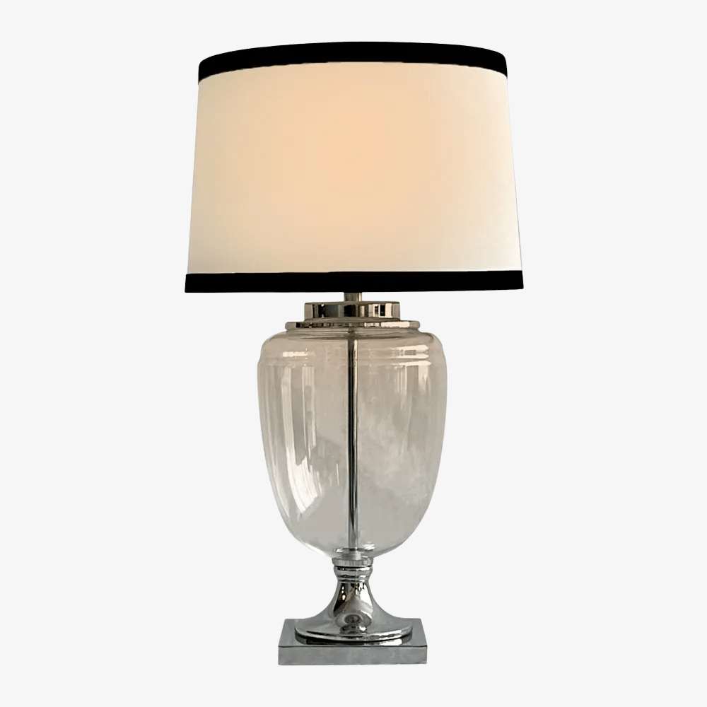 Table Lamps Charlotte Glass and Nickel Lamp with White Linen Shade