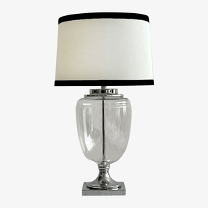 Table Lamps Charlotte Glass and Nickel Lamp with White Linen Shade