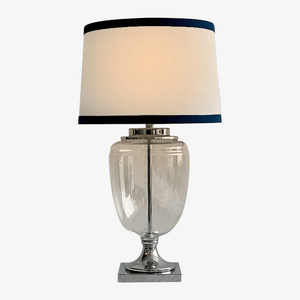Table Lamps Charlotte Glass and Nickel Lamp with White Linen Shade