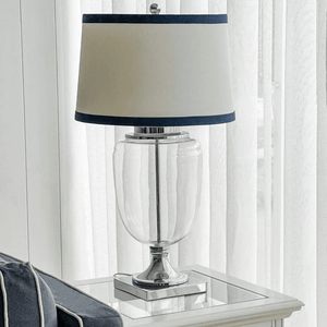 Table Lamps Charlotte Glass and Nickel Lamp with White Linen Shade