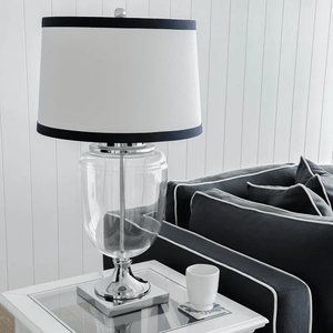 Table Lamps Charlotte Glass and Nickel Lamp with White Linen Shade