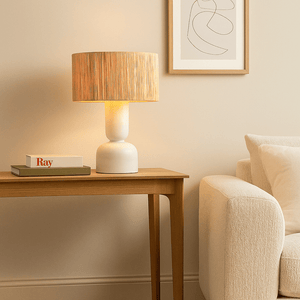 Table Lamps Clem Lamp Small White with Raffia shade