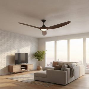 With Light ClouldFan Smart DC Ceiling Fan Black with Koa Blades - With Light